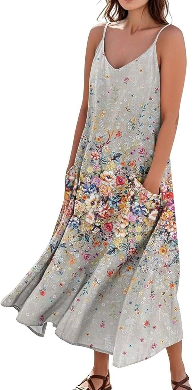 Boho Floral Spaghetti Strap Maxi Dress